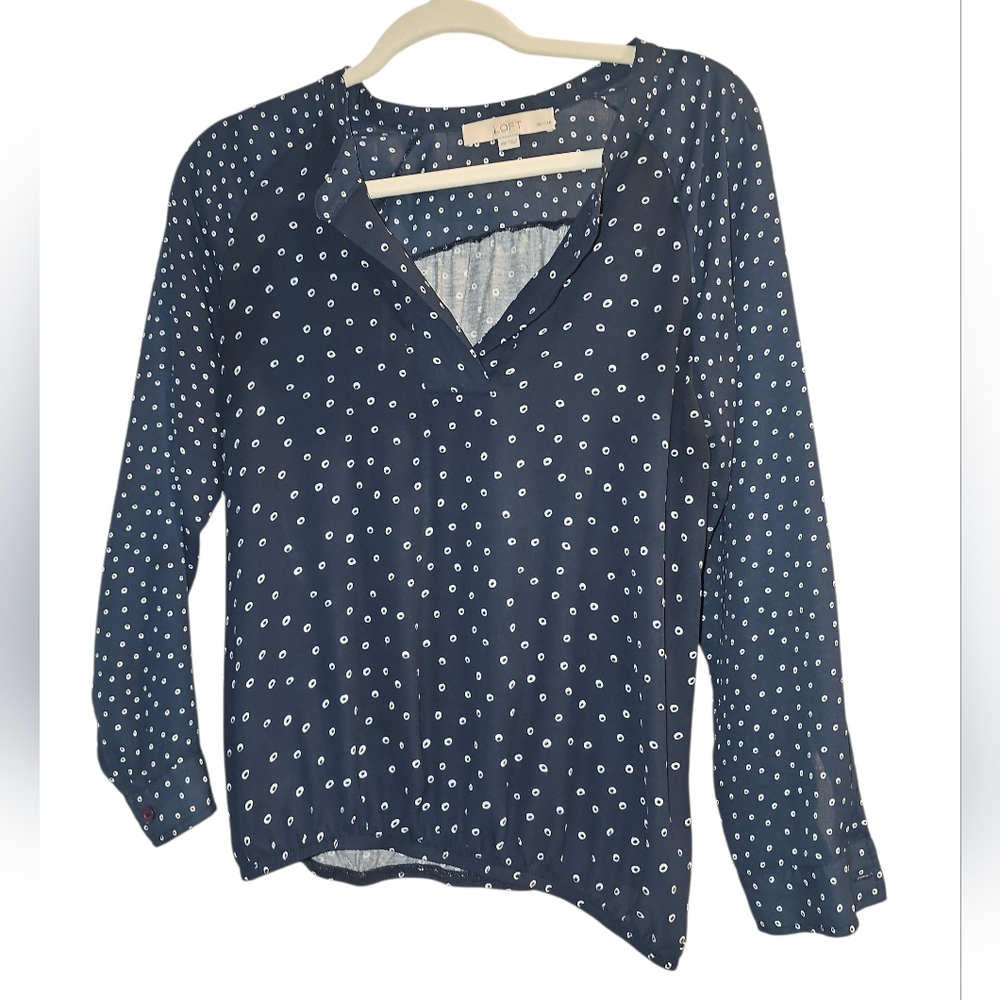LOFT Dark Blue Blouse with White Dots